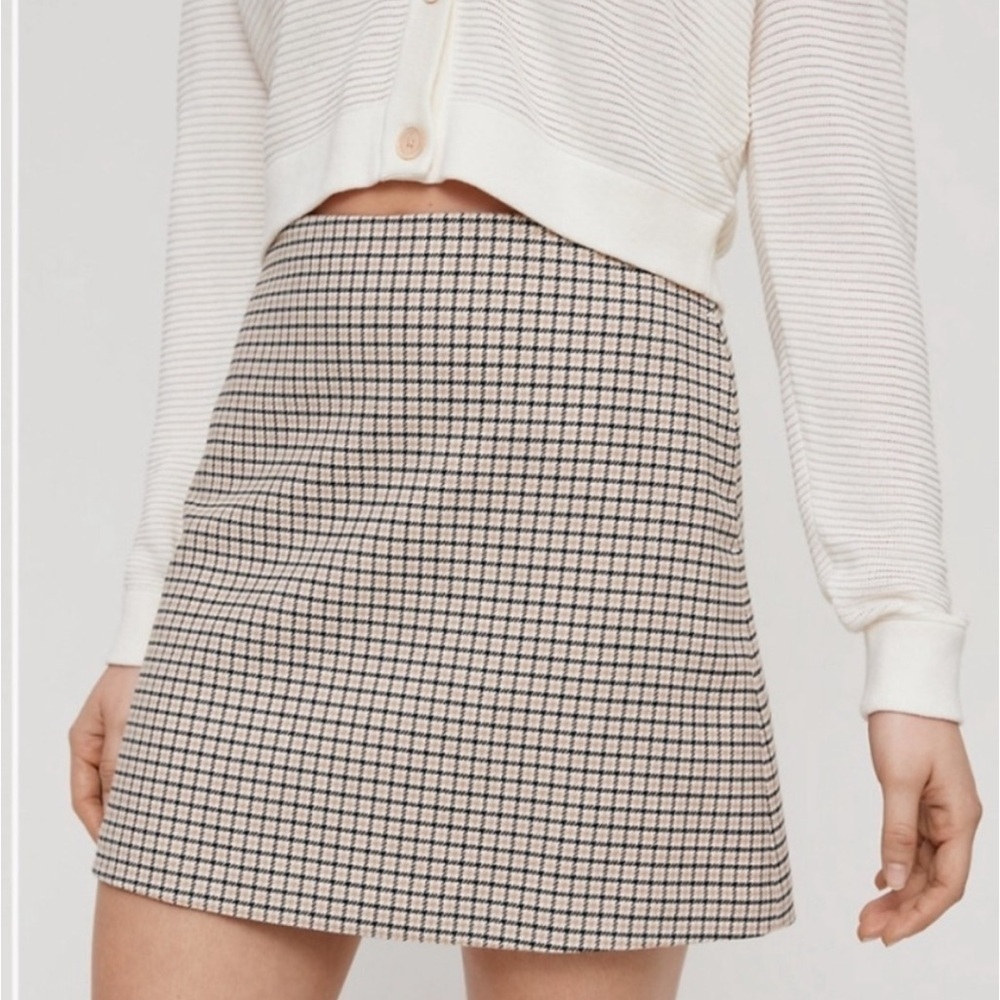 Wilfred classic mini skirt in beige plaid - size 2